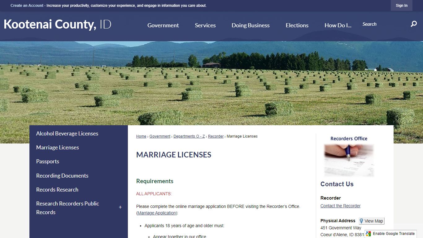 Marriage Licenses | Kootenai County, ID