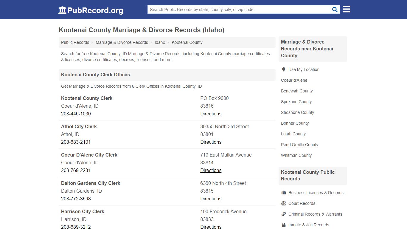 Kootenai County Marriage & Divorce Records (Idaho)