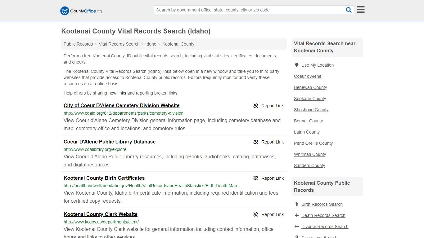 Vital Records Search - Kootenai County, ID (Birth, Death, Marriage ...